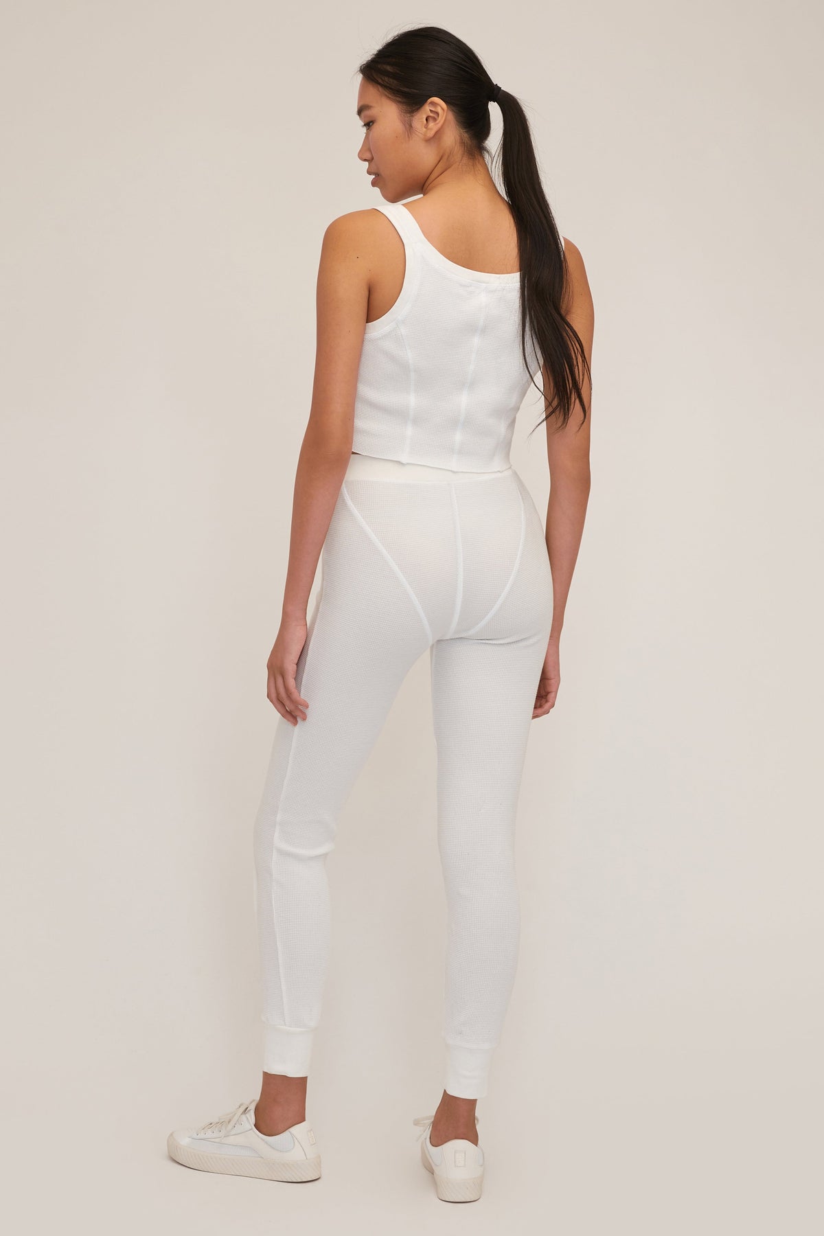 Stretch Waffle Beau Seamed Cropped Tank in Off White | MARISSA WEBB