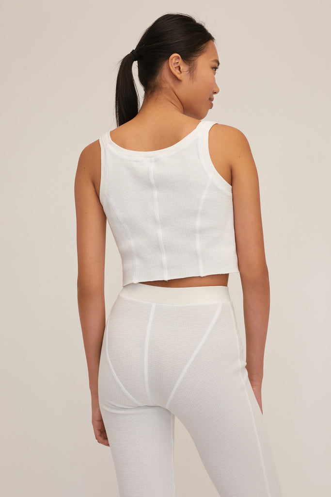 Stretch Waffle Beau Seamed Cropped Tank in Off White | MARISSA WEBB