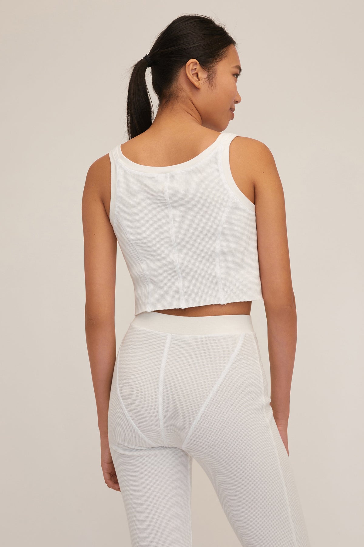 Stretch Waffle Beau Seamed Cropped Tank in Off White | MARISSA WEBB