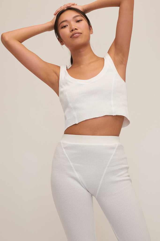 Stretch Waffle Beau Seamed Cropped Tank in Off White | MARISSA WEBB