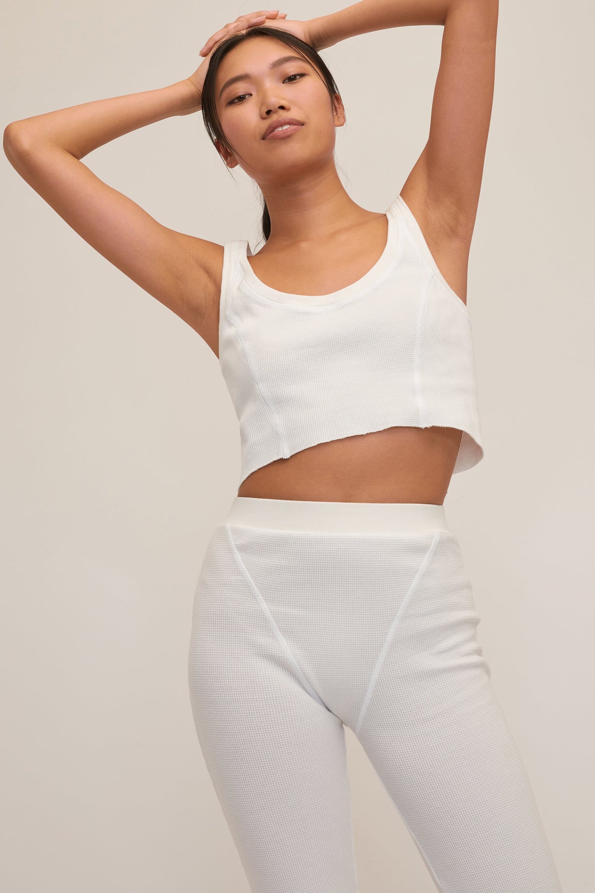 Stretch Waffle Beau Seamed Cropped Tank in Off White | MARISSA WEBB