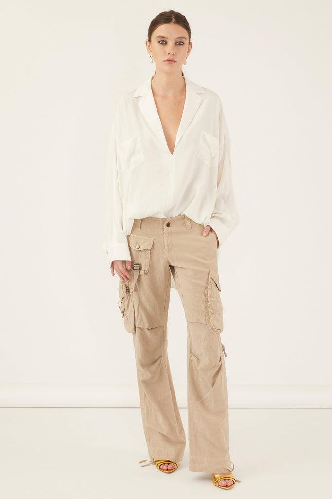 Alessia Soft Notch Collar Tunic Top in Pearl | MARISSA WEBB