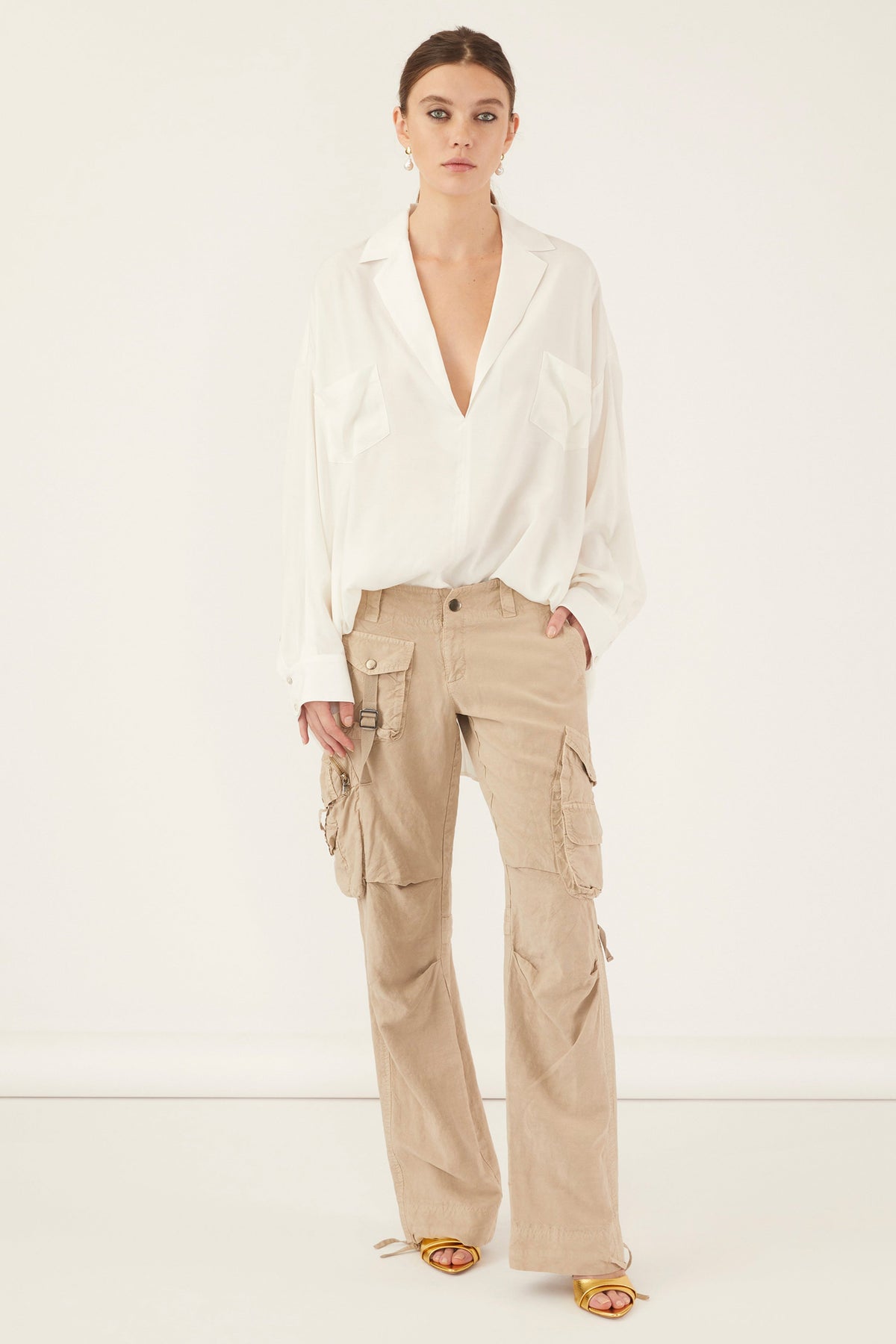 Alessia Soft Notch Collar Tunic Top in Pearl | MARISSA WEBB