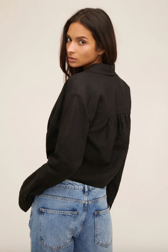 Cropped Linen Blouse in Black
