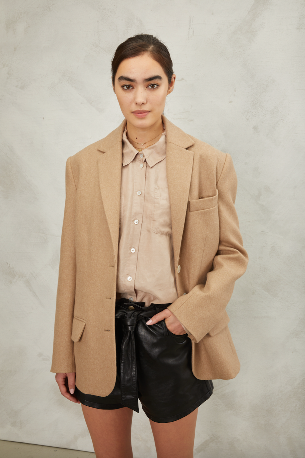 Davie Washed Cupro Button Down in Washed Sepia