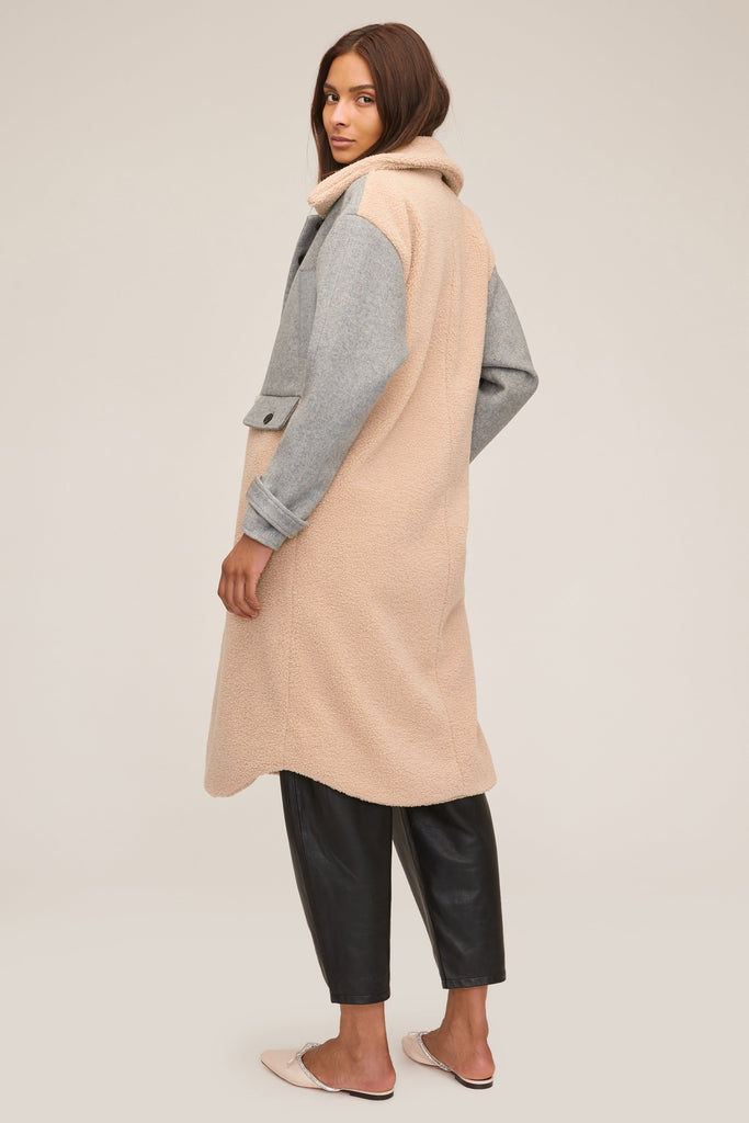 Reese Sherpa Overcoat in Grey Wool Beige Combo | MARISSA WEBB