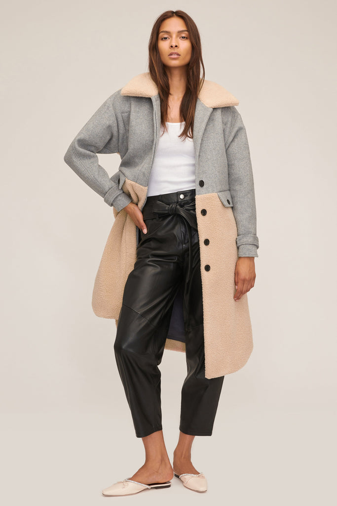 Reese Sherpa Overcoat in Grey Wool Beige Combo | MARISSA WEBB