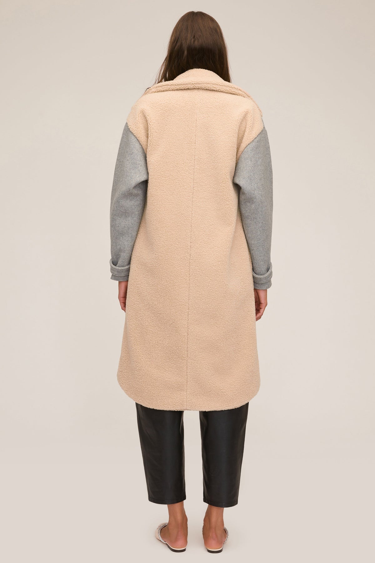 Reese Sherpa Overcoat in Grey Wool Beige Combo | MARISSA WEBB