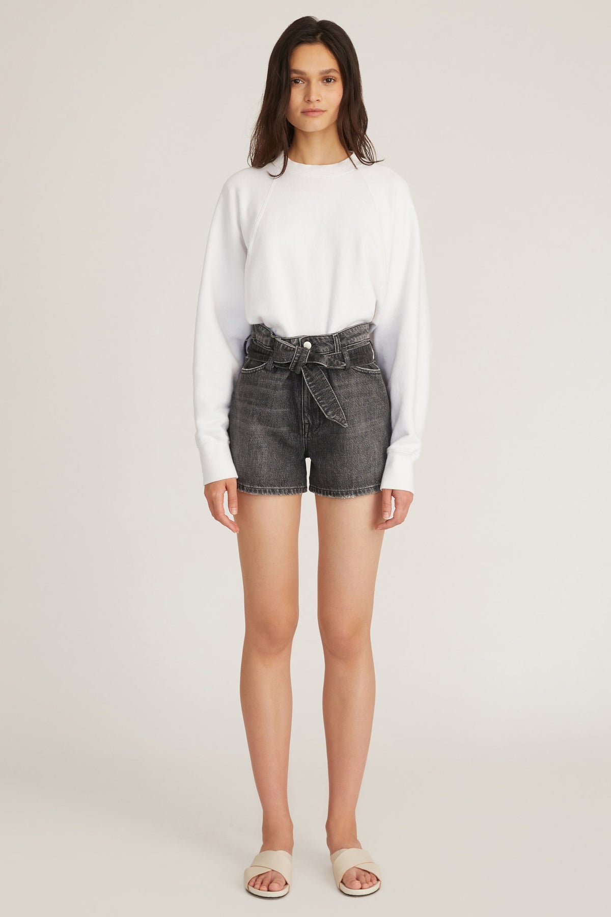 Banks Paper Bag Denim Boyfriend Short in Faded Black Stone Wash