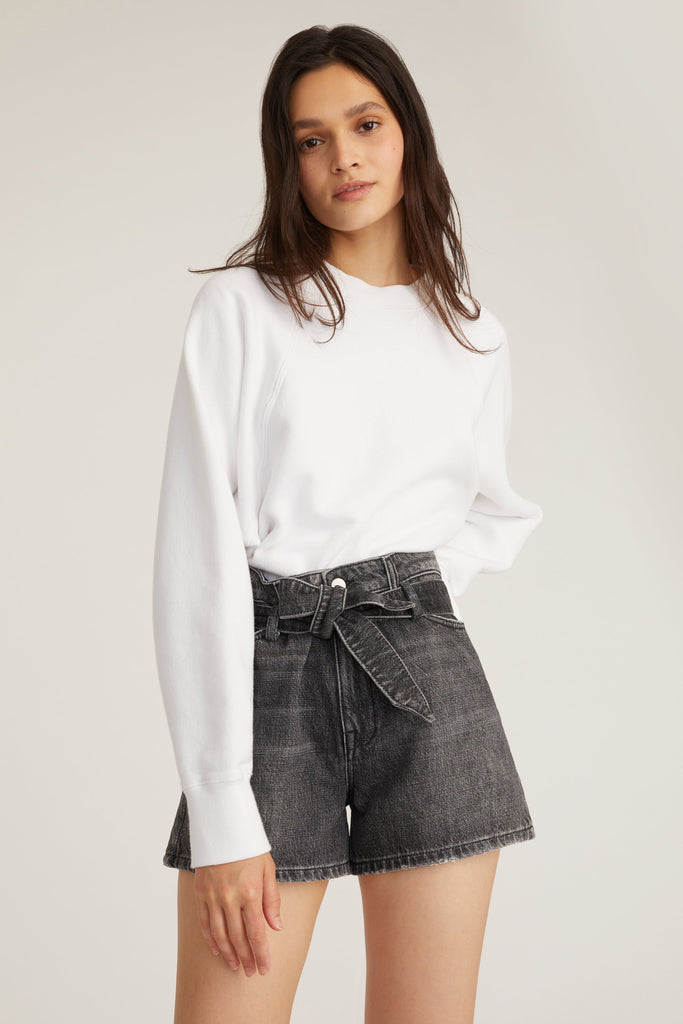 Banks Paper Bag Denim Boyfriend Short in Faded Black Stone Wash