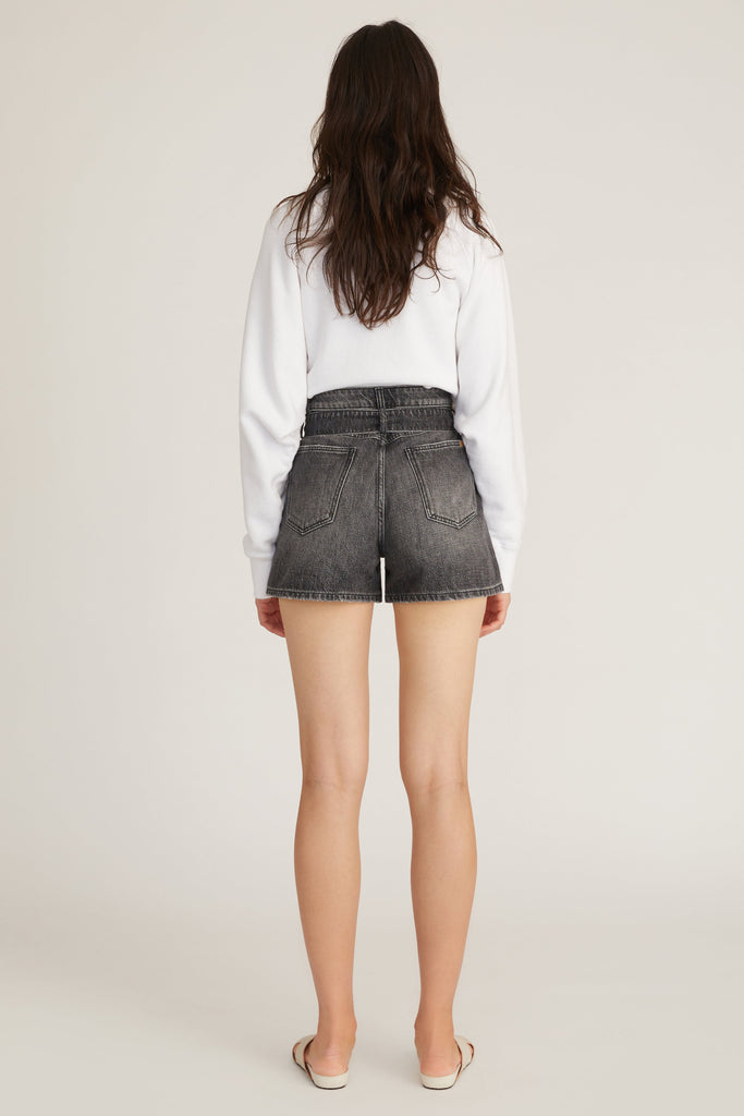 Banks Paper Bag Denim Boyfriend Short in Faded Black Stone Wash