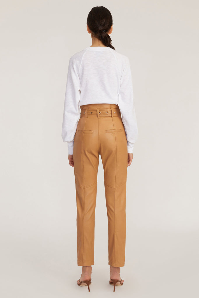 Anniston Split Hem Leather Pant in Fawn