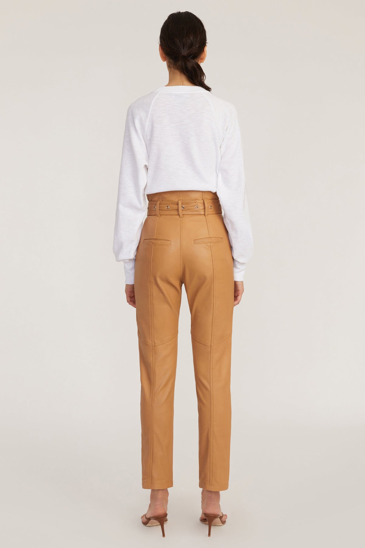 Anniston Split Hem Leather Pant in Fawn
