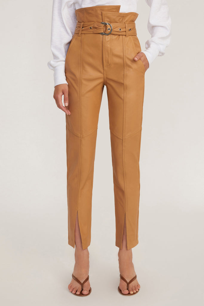 Anniston Split Hem Leather Pant in Fawn