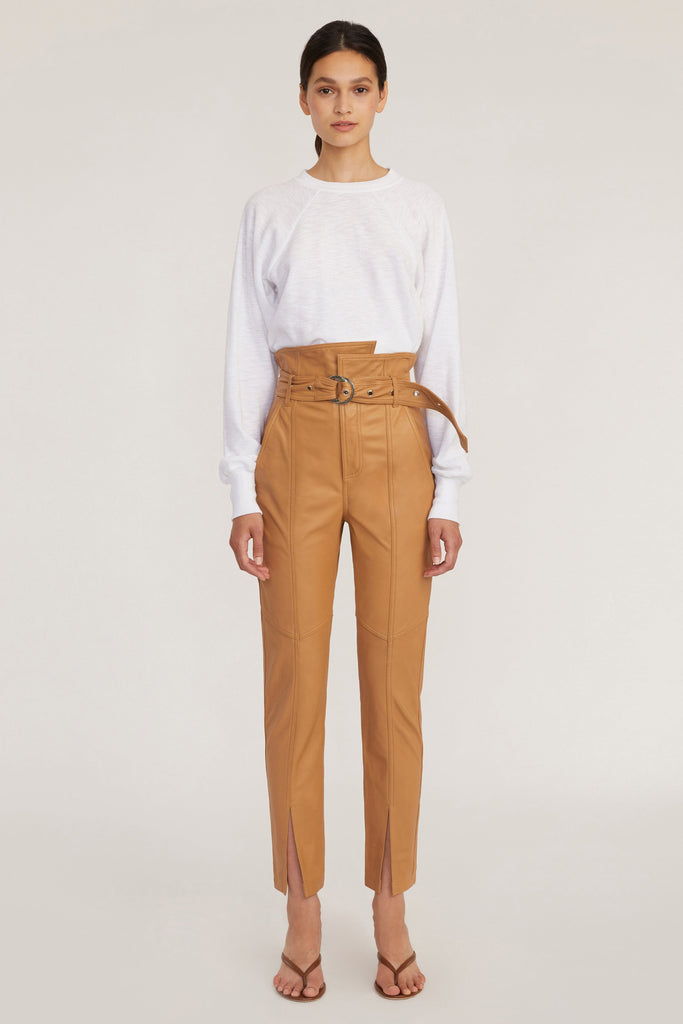 Anniston Split Hem Leather Pant in Fawn