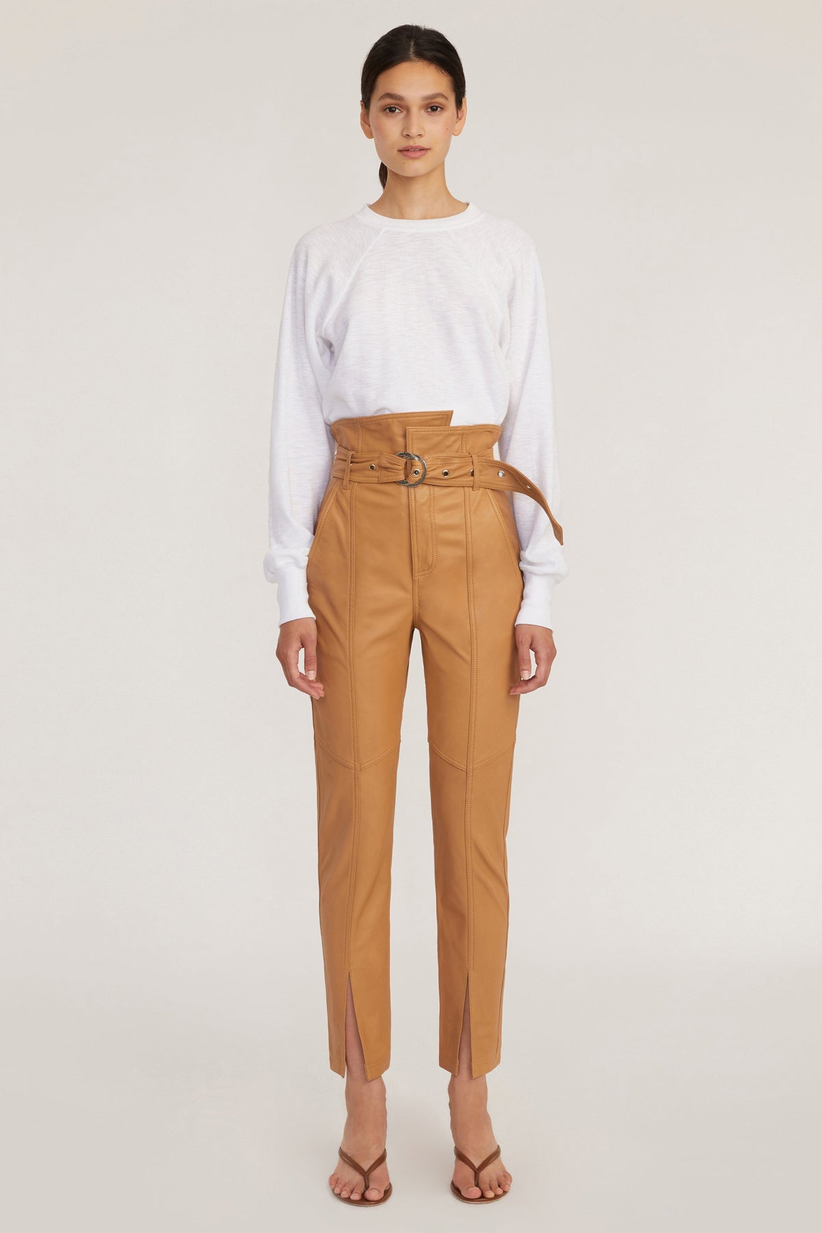 Anniston Split Hem Leather Pant in Fawn