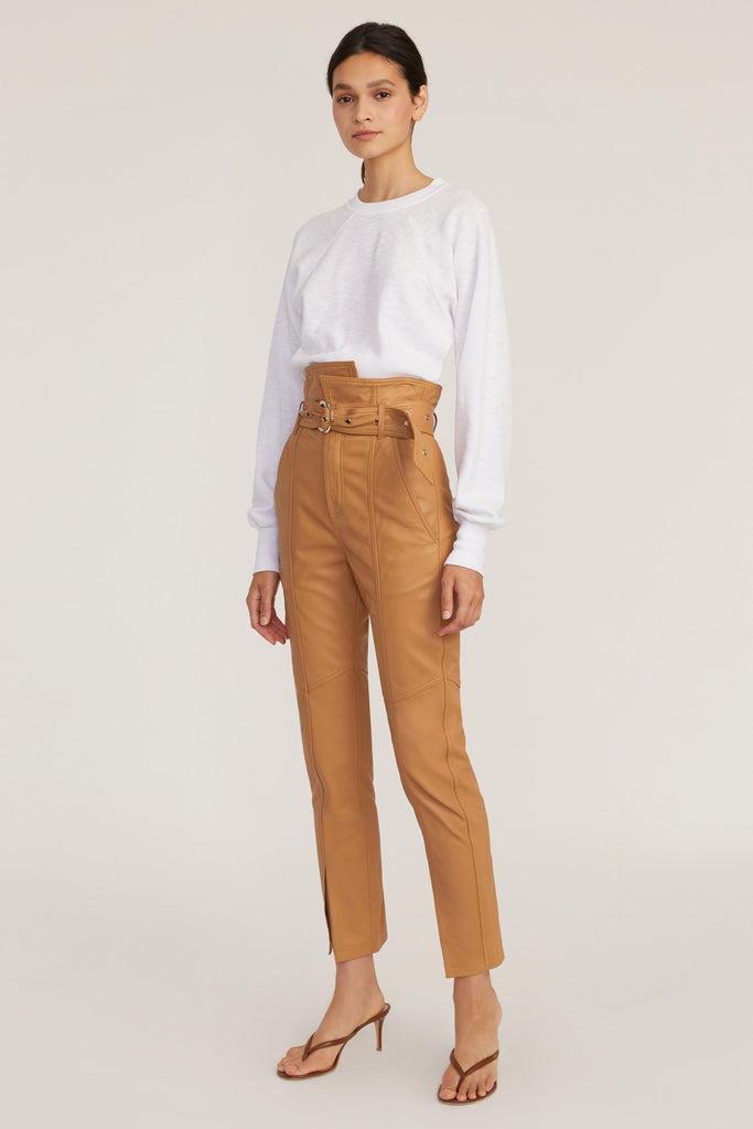 Anniston Split Hem Leather Pant in Fawn