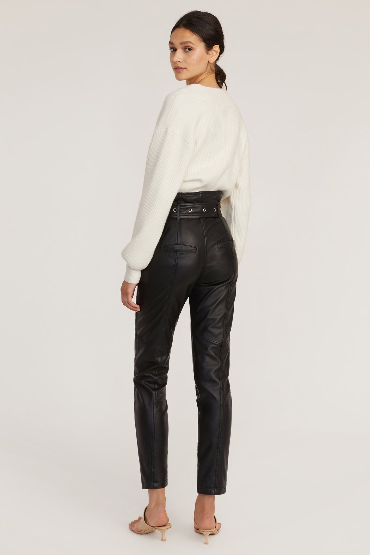 Anniston Split Hem Ankle Length Leather Pant in Black | MARISSA WEBB