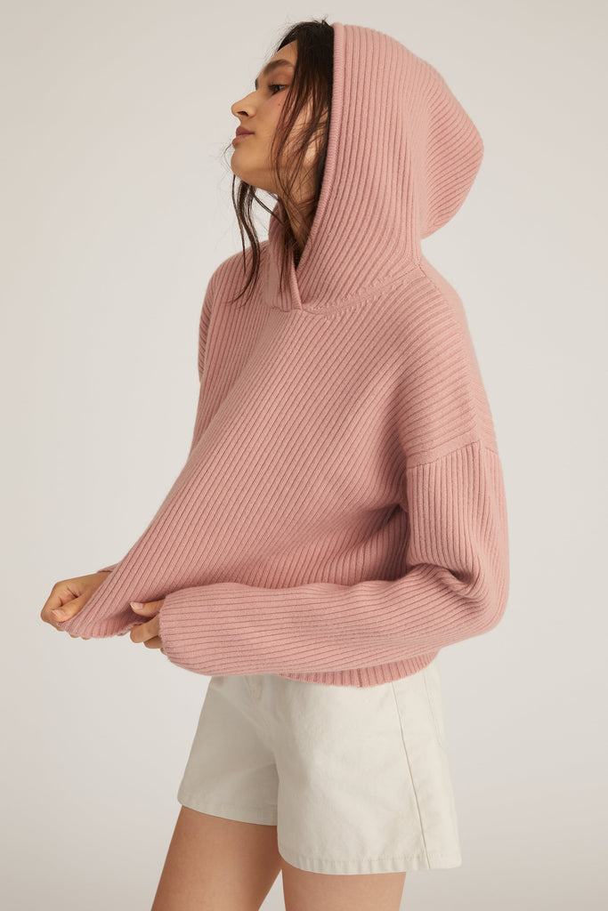 Arie Ribbed Cashmere Blend Drop Shoulder Hoodie