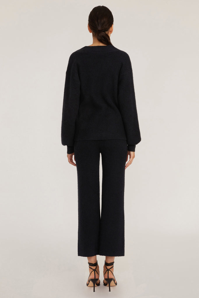 Arie Ribbed Cashmere Blend Pant in Black