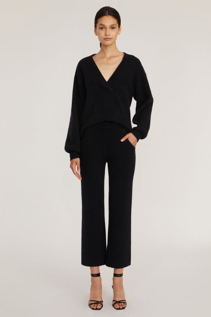 Arie Ribbed Cashmere Blend Pant in Black