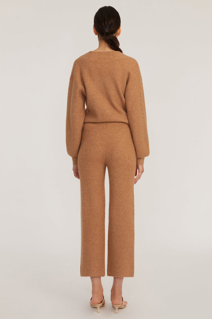 Arie Ribbed Cashmere Blend Pant in Camel