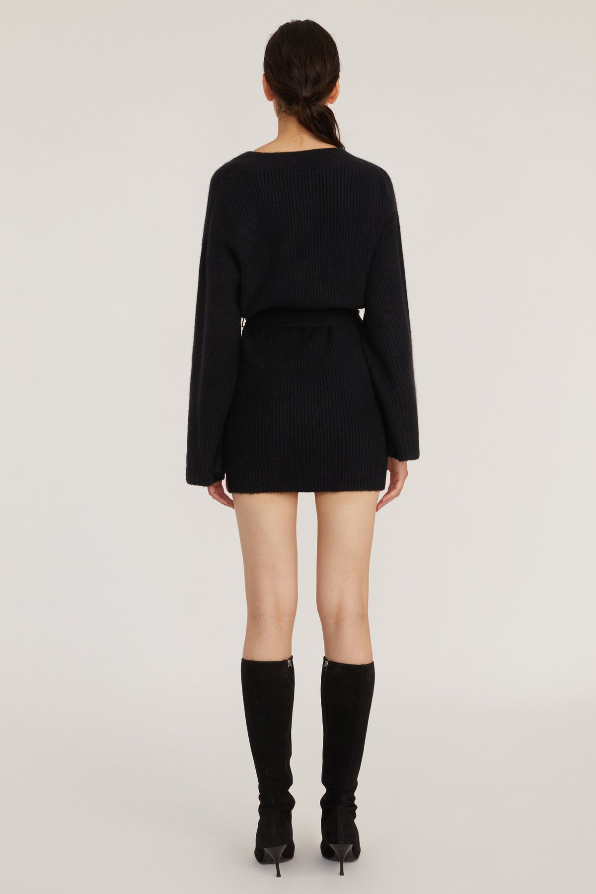 Arie Ribbed Cashmere Blend Henley Mini Sweater Dress