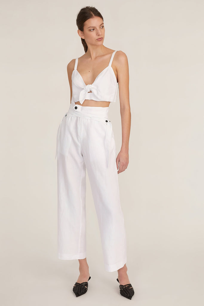 Artie Linen Wrap Pant in Linen White
