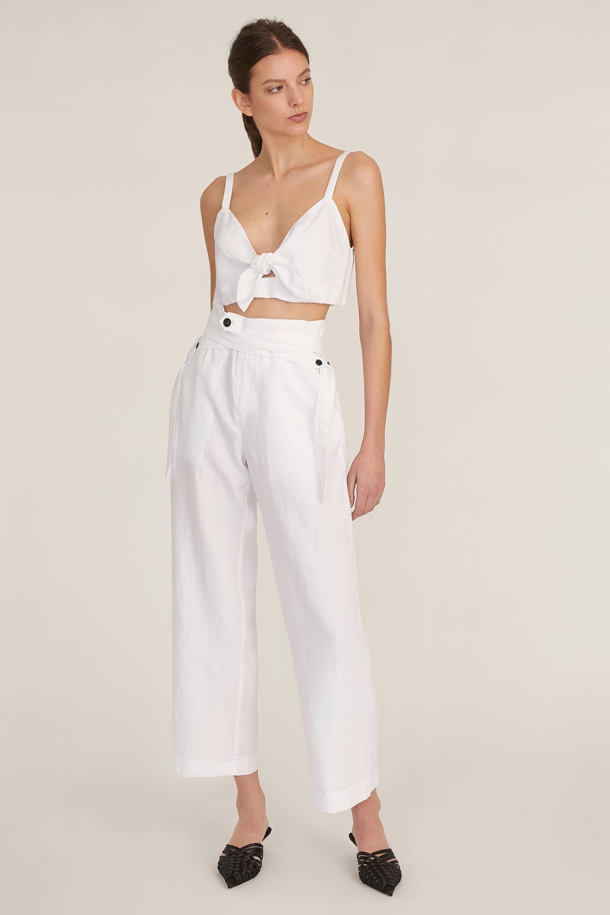Artie Linen Wrap Pant in Linen White