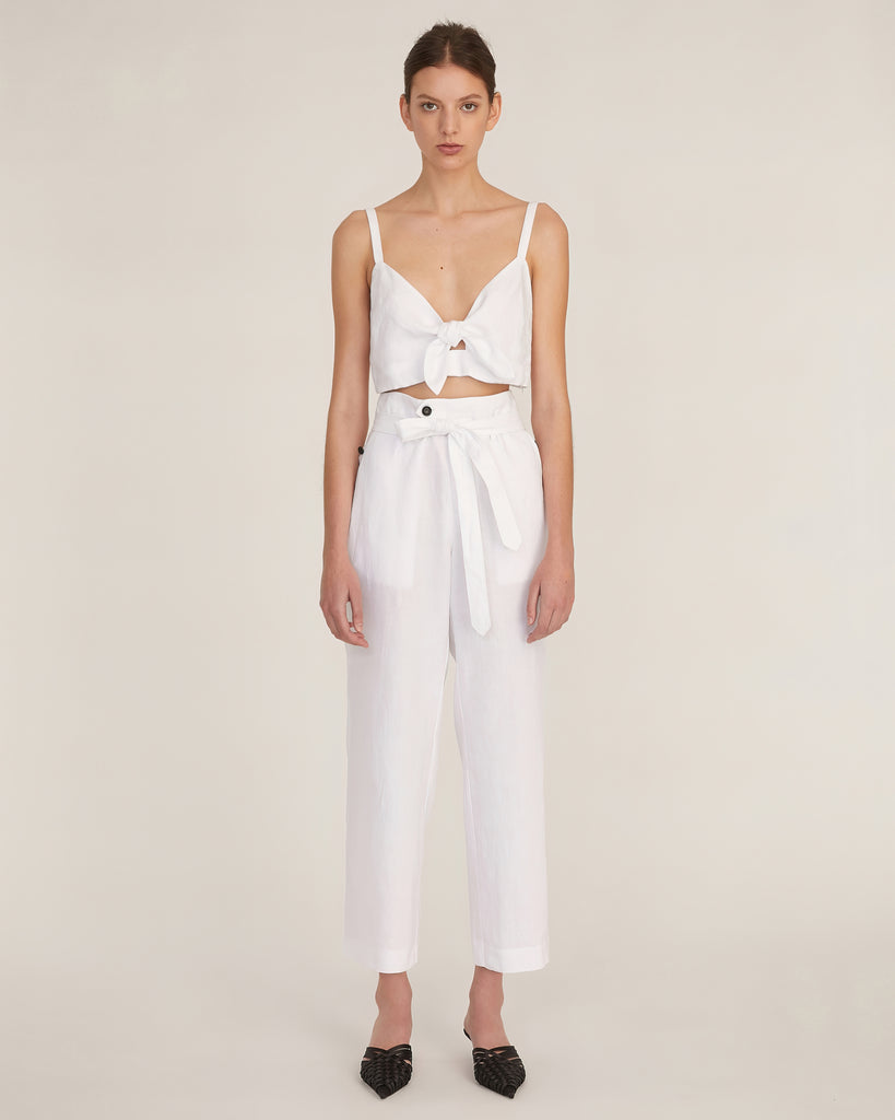 Artie Linen Wrap Pant in Linen White
