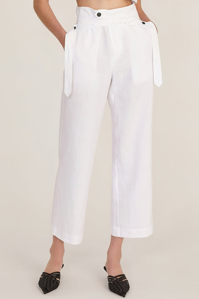 Artie Linen Wrap Pant in Linen White