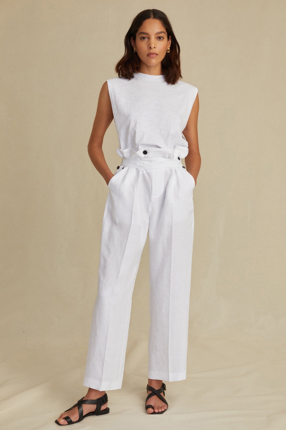 Artie Linen Wrap Pant in Linen White