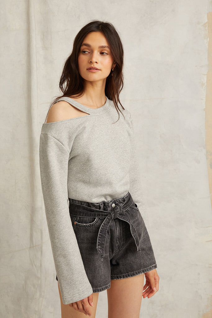 Banks Paper Bag Denim Boyfriend Short in Faded Black Stone Wash