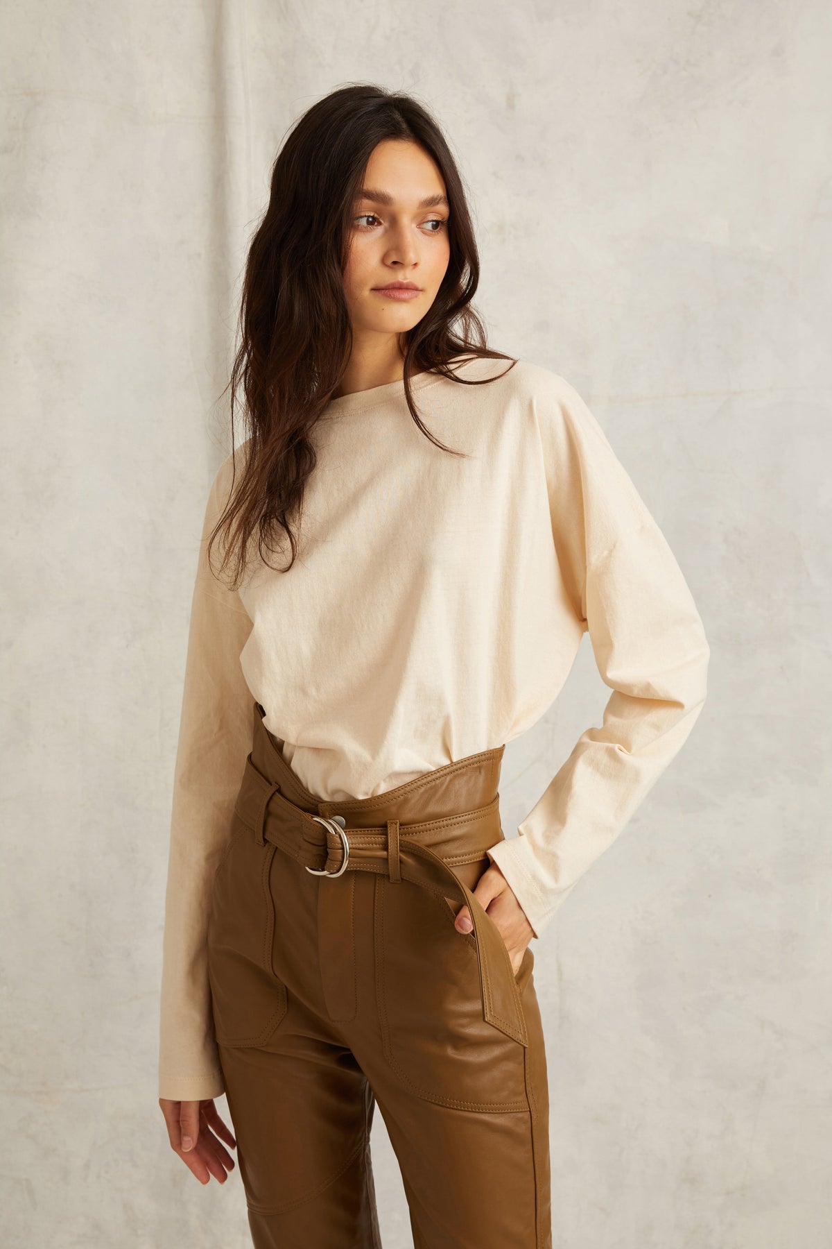 Bennett Patch Pocket Leather Pant in Sandstone