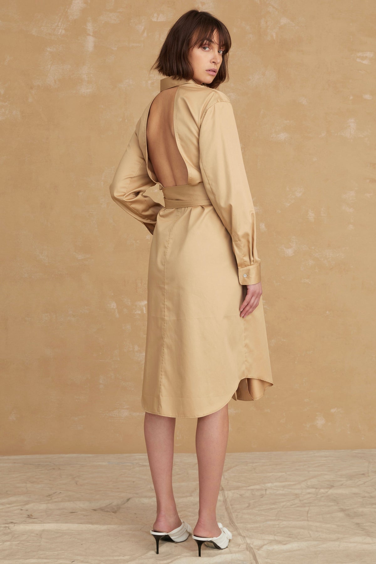 Brett Cotton U-Back Midi Dress in Latte | MARISSA WEBB