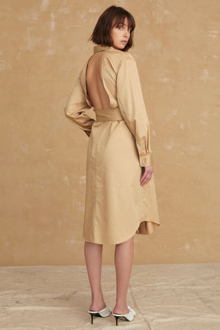 Brett Cotton U-Back Midi Dress in Latte | MARISSA WEBB