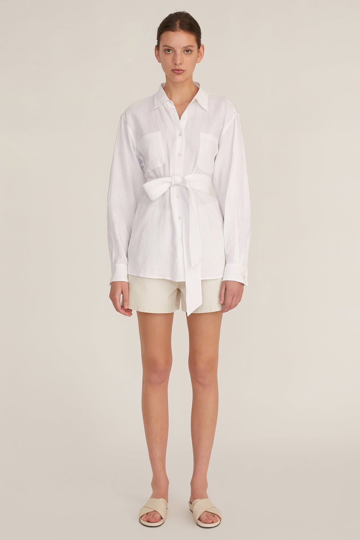 Brett Linen U-Back Button Down in Linen White