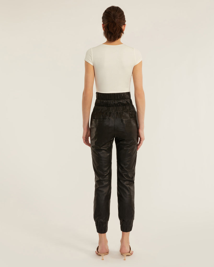 Dalton Leather Jogger in Black