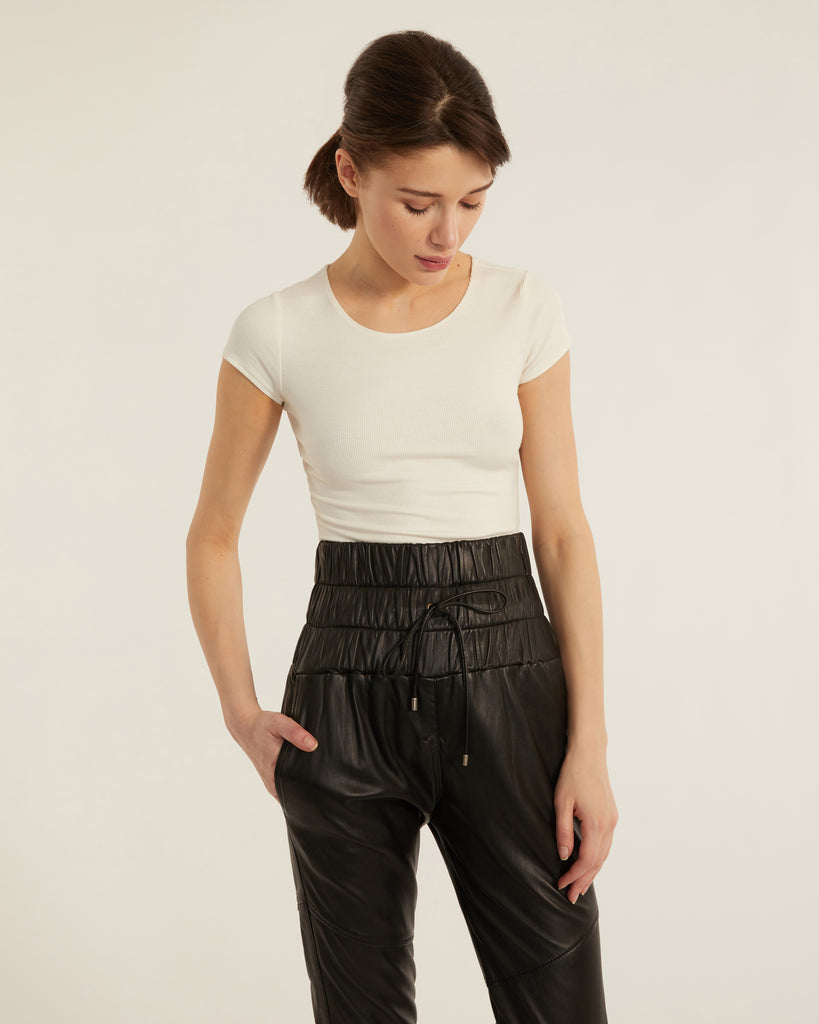 Dalton Leather Jogger in Black