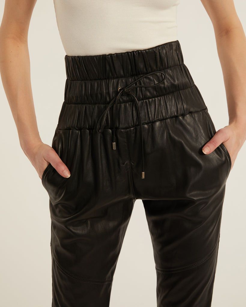 Dalton Leather Jogger in Black