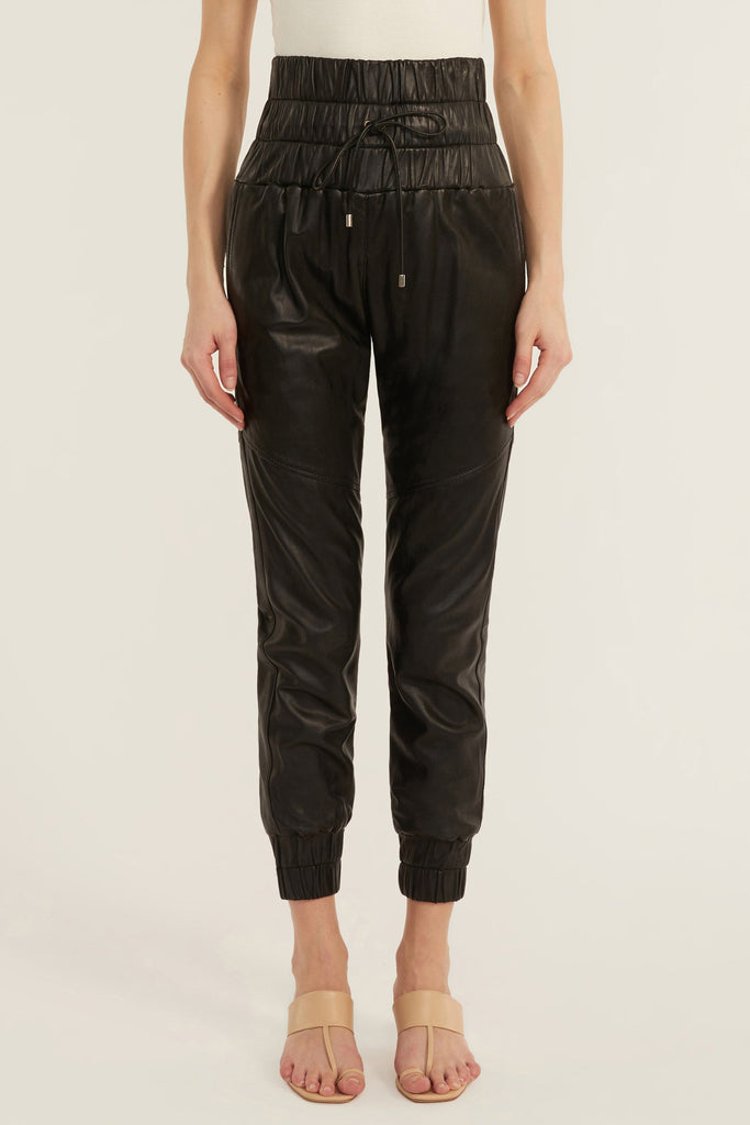 Dalton Leather Jogger in Black