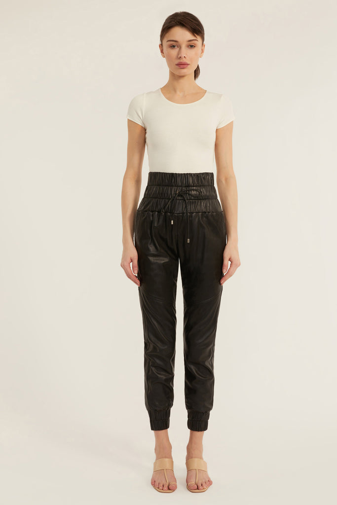 Dalton Leather Jogger in Black