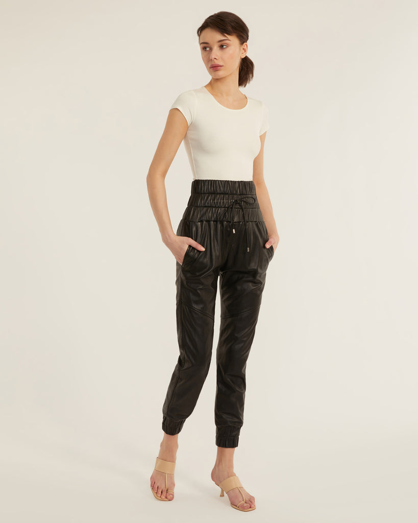 Dalton Leather Jogger in Black