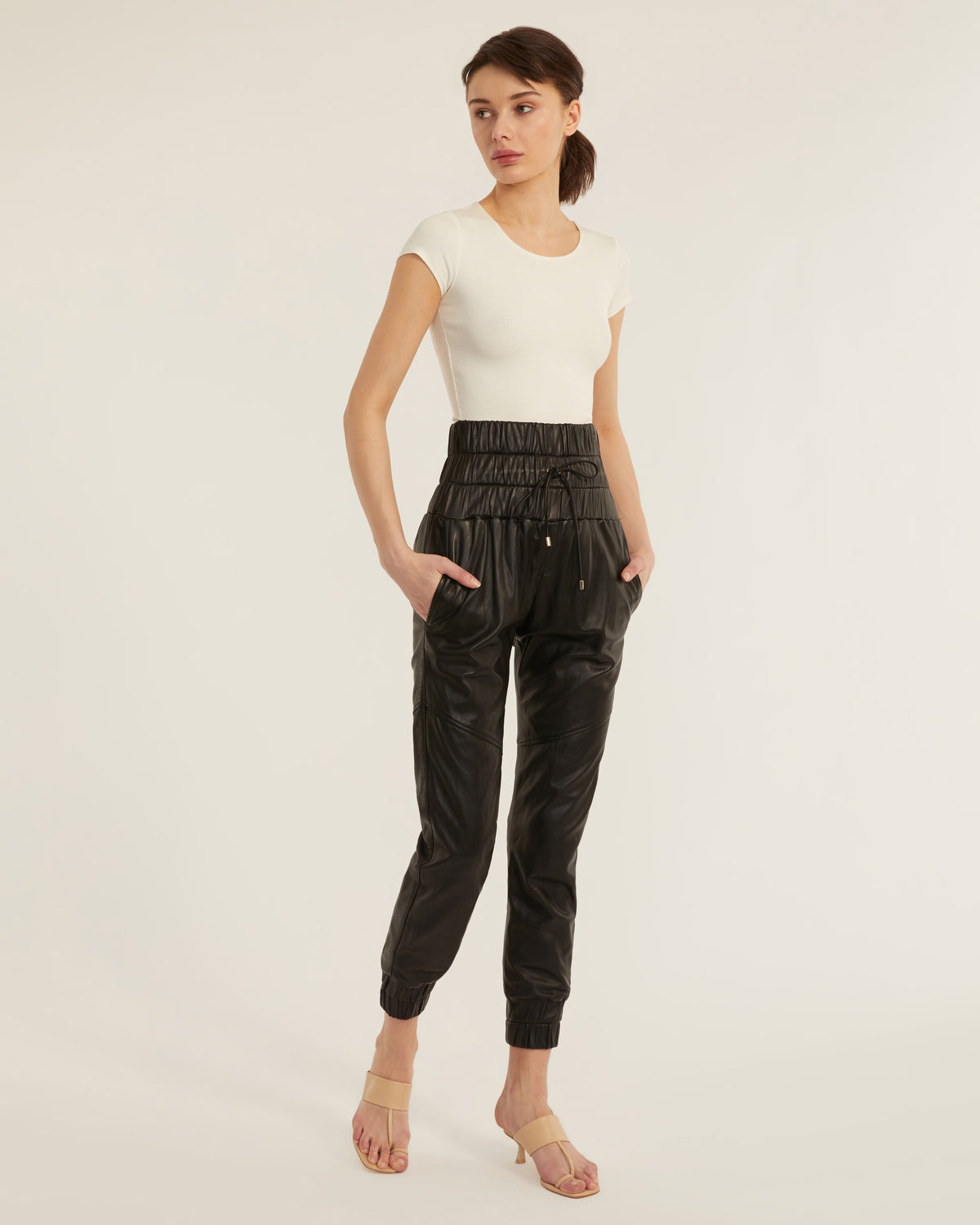 Dalton Leather Jogger in Black