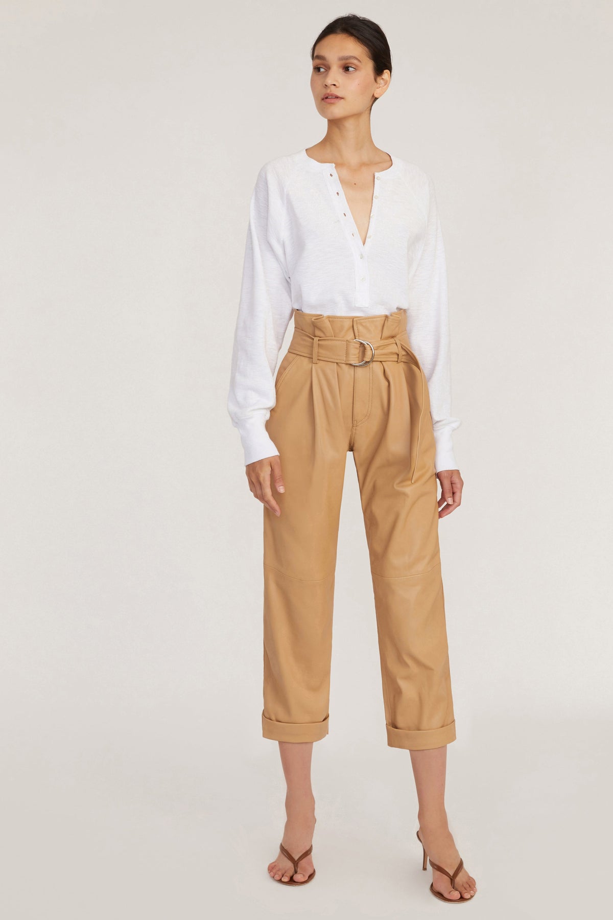 Dixon Leather Paper Bag Cropped Pant in Desert