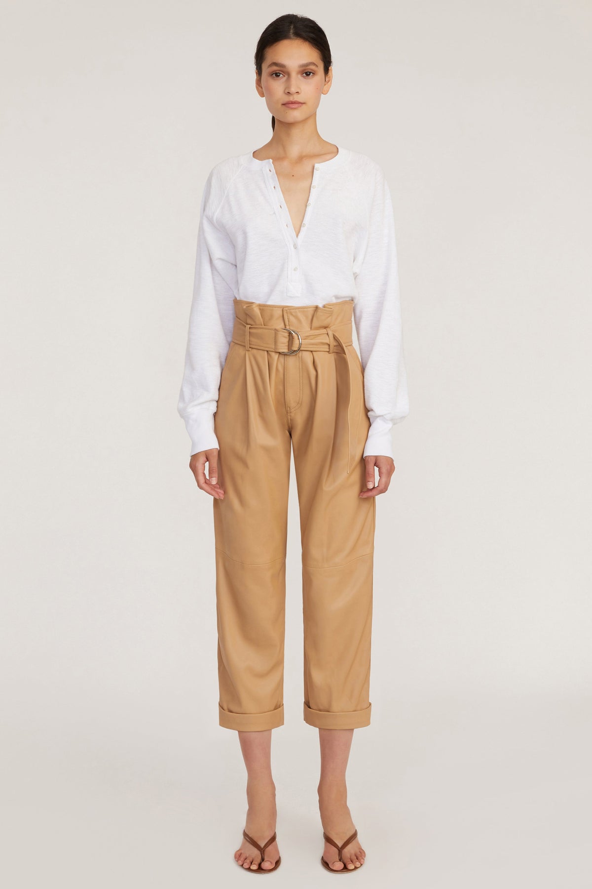 Dixon Leather Paper Bag Cropped Pant in Desert
