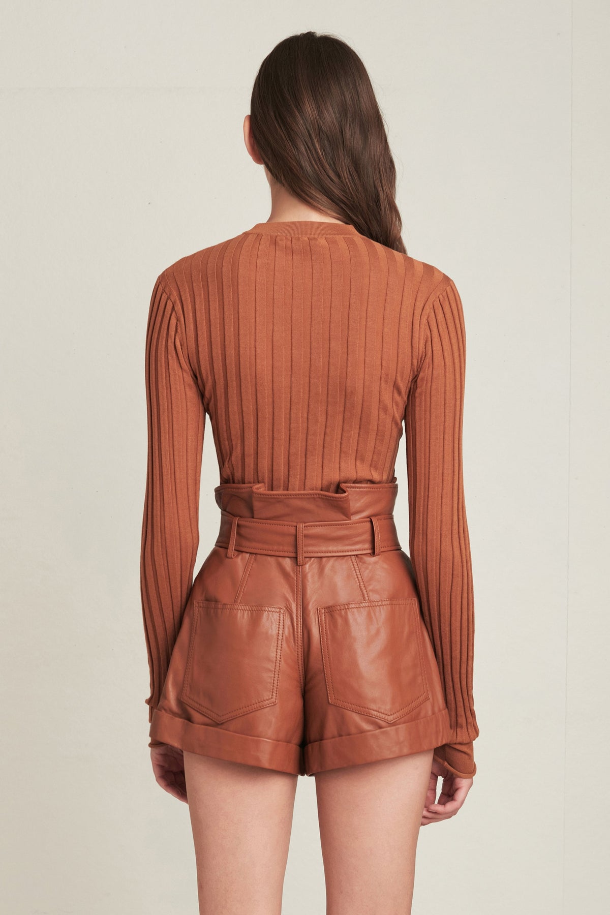 Dixon Paper Bag Leather Short in Sienna