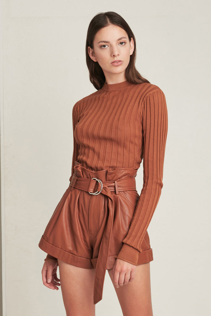 Dixon Paper Bag Leather Short in Sienna