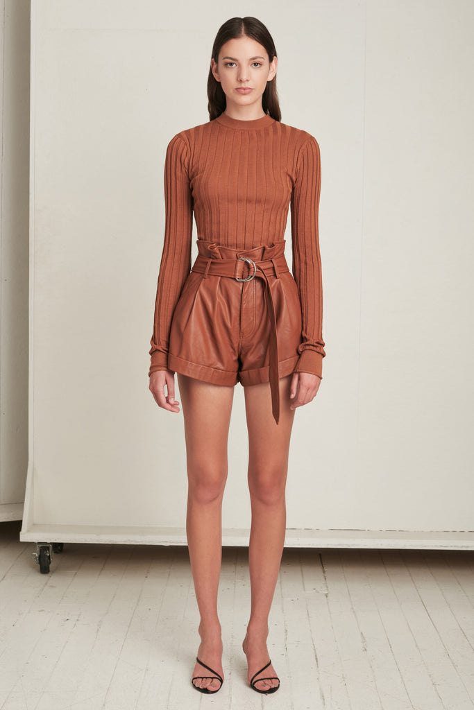 Dixon Paper Bag Leather Short in Sienna