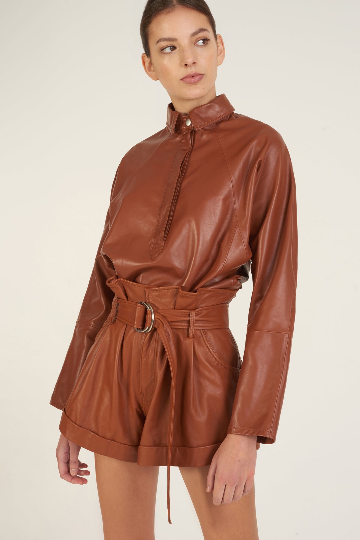 Madi Leather Tunic Top in Sienna